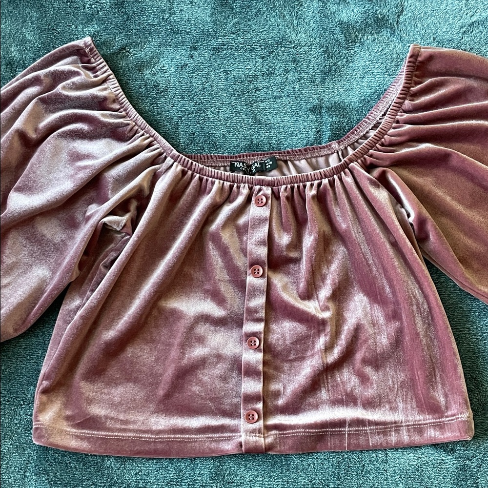 Nasty Gal Mauve Velvet Off-Shoulder Blouse